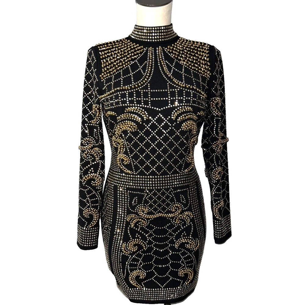 Fashion Nova Black and Gold Mini Dress